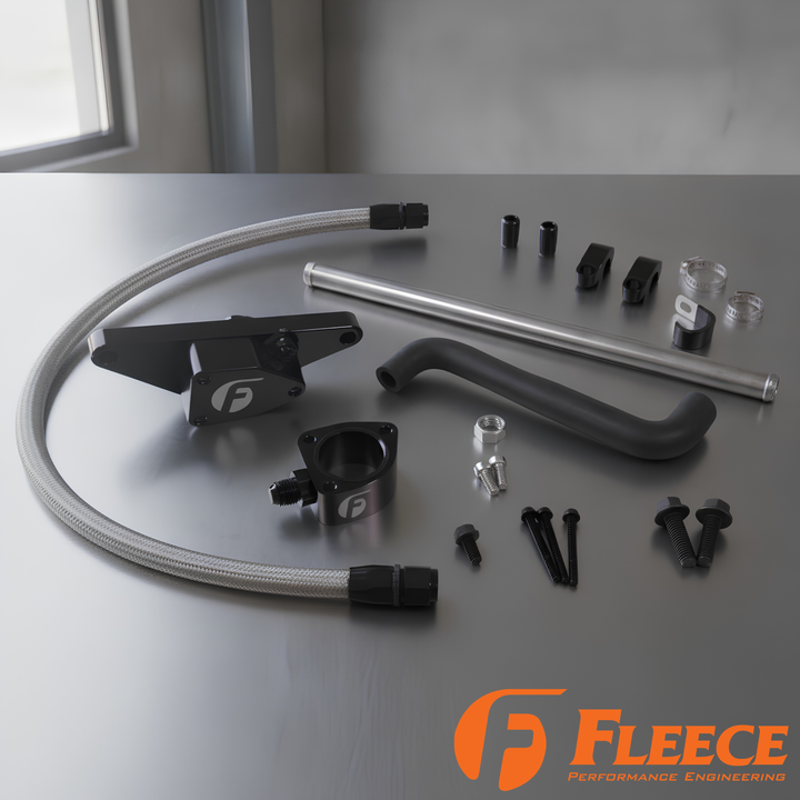 Fleece Cummins Coolant Bypass Kit | 1994–2024 | Temperature-Based Secondary Thermostat | Braided AN Hose