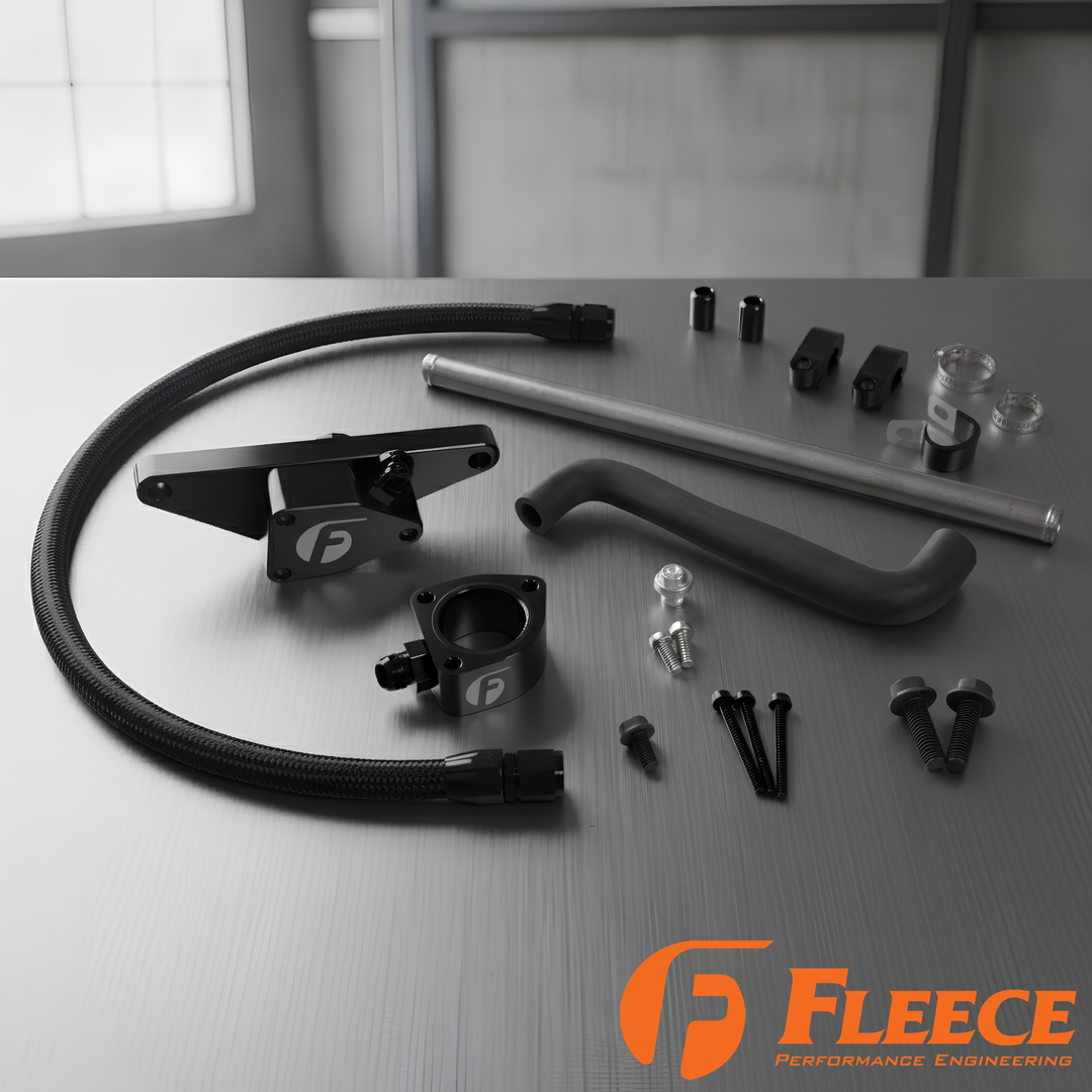 Fleece Cummins Coolant Bypass Kit | 1994–2024 | Temperature-Based Secondary Thermostat | Braided AN Hose