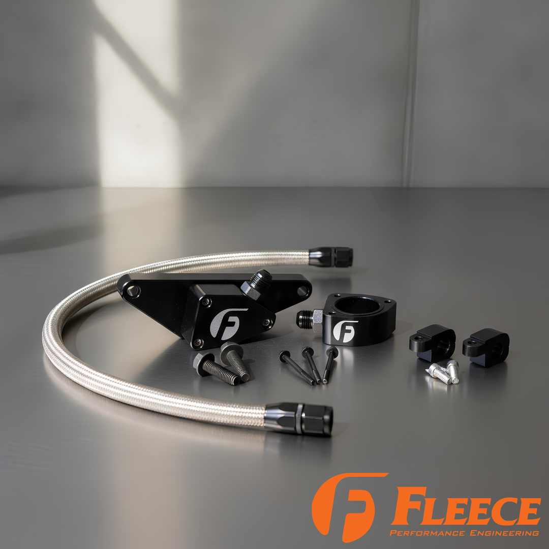 Fleece Cummins Coolant Bypass Kit | 1994–2024 | Temperature-Based Secondary Thermostat | Braided AN Hose
