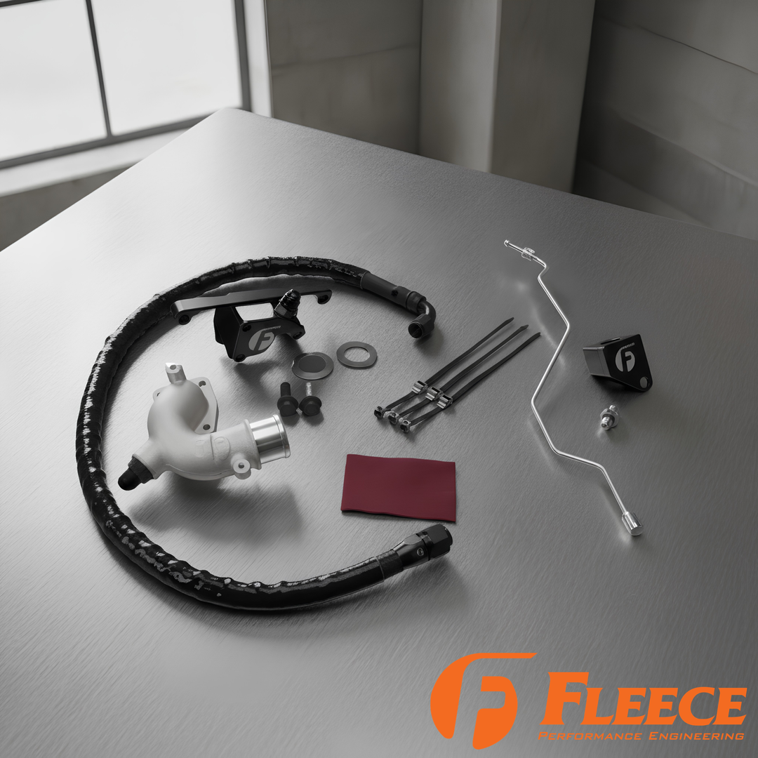 Fleece Cummins Coolant Bypass Kit | 1994–2024 | Temperature-Based Secondary Thermostat | Braided AN Hose