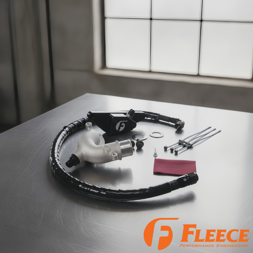 Fleece Cummins Coolant Bypass Kit | 1994–2024 | Temperature-Based Secondary Thermostat | Braided AN Hose
