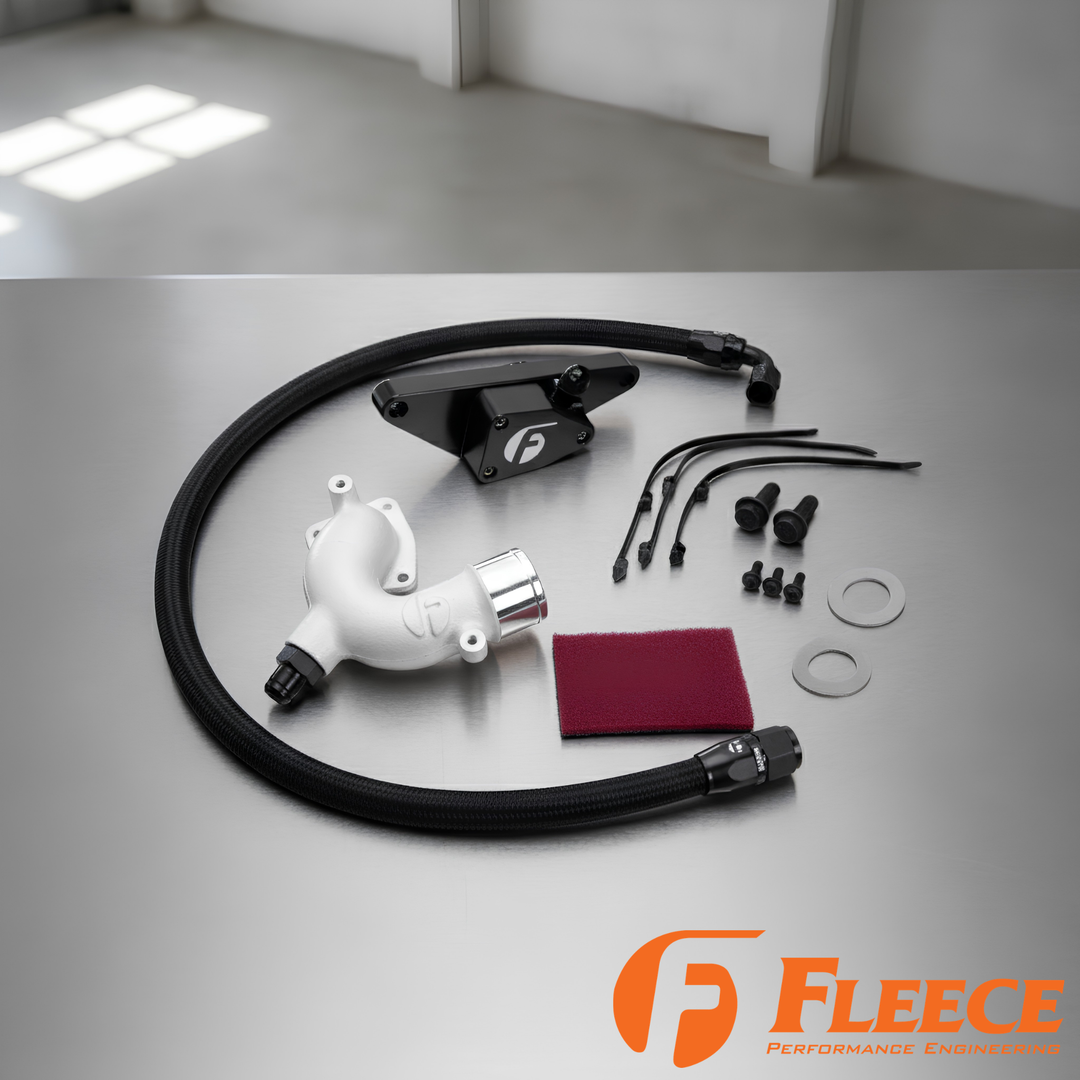 Fleece Cummins Coolant Bypass Kit | 1994–2024 | Temperature-Based Secondary Thermostat | Braided AN Hose