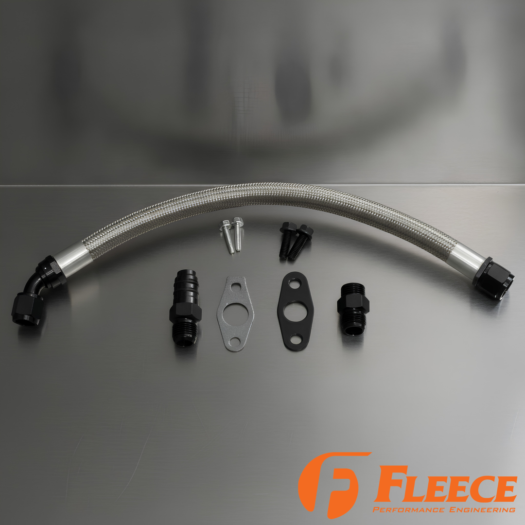 Fleece Cummins Turbo Drain Tube Kit | 2nd Gen Swap | Braided Stainless