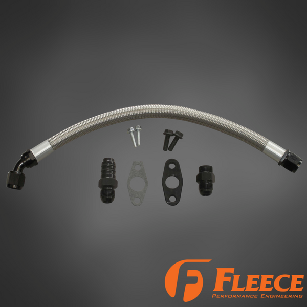 Fleece Cummins Turbo Drain Tube Kit | 2nd Gen Swap | Braided Stainless